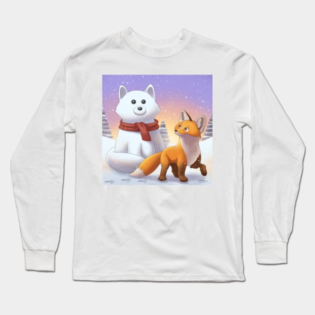 Snow Fox - Winter Fox Illustration Long Sleeve T-Shirt by CharleyFox